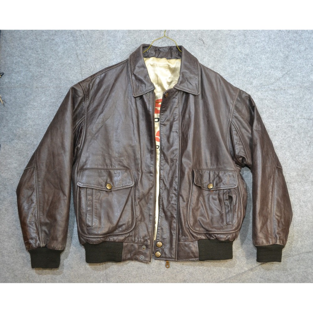 VTG Mouton Rare Jacket Mens L Brown Leather Bell Helicopter Pilot Textron Bomber